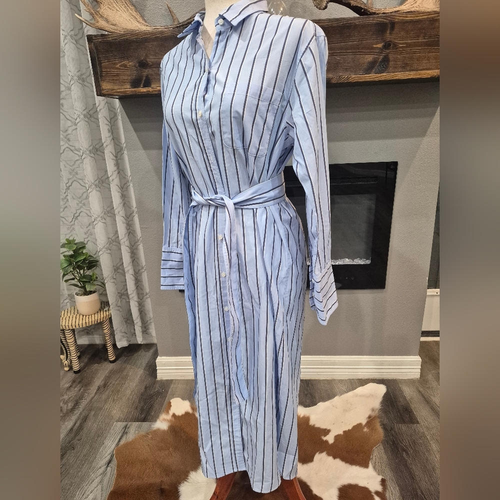 Unsubscribed Dress Shirt Size Small Chic Blue Striped Midi Dress, 100% Cotto - Picture 3 of 6